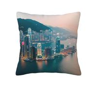 yyunbmr Linen-Style Decorative Pillow Sham Square Cushion Cover Home Decor Hong Kong Print 16 * 16in