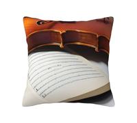 yyunbmr Linen-Style Decorative Pillow Sham Square Cushion Cover Home Decor Violin Book Print 18 * 18in