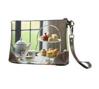 yyunbmr Luxury Genuine Leather Envelope Clutch for Women Cute Afternoon Tea Printed Wristlet Wallet Handbag