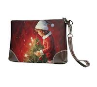 yyunbmr Luxury Genuine Leather Envelope Clutch for Women Cute Christmas Magic Printed Wristlet Wallet Handbag