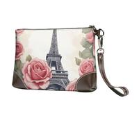 yyunbmr Luxury Genuine Leather Envelope Clutch for Women Cute Eiffel Tower Rose Flower Printed Wristlet Wallet Handbag