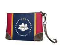 yyunbmr Luxury Genuine Leather Envelope Clutch for Women Cute Mississippi State Flag Printed Wristlet Wallet Handbag