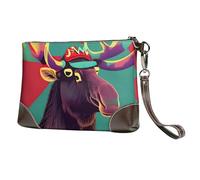 yyunbmr Luxury Genuine Leather Envelope Clutch for Women Cute Moose Printed Wristlet Wallet Handbag