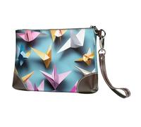 yyunbmr Luxury Genuine Leather Envelope Clutch for Women Cute Origami Paper Cranes Printed Wristlet Wallet Handbag