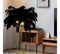 YYUTLUO Black Feather Floor Lamp, Gold Resin Art Body + Natural Ostrich Feather + Metal Base, 3 Color Temperatures E14 LED Bulbs * 3, Living Room Dining Activity Children's Bedroom Office (H120*Ø80cm)