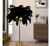 YYUTLUO Black Feather Floor Lamp, Gold Resin Art Body + Natural Ostrich Feather + Metal Base, 3 Color Temperatures E14 LED Bulbs * 3, Living Room Dining Activity Children's Bedroom Office (H120*Ø75cm)