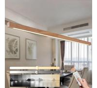 YYUTLUO Cuboid Wood Linear Chandelier, Dimmable Light with Remote Control, Hanging Cord 150cm Adjustable, LED Modern Minimalist Design, Living Room Office Dining Room Kitchen (Wood Color 120cm)