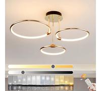 YYUTLUO LED Ceiling Light, Ø56cm Gold Metal Circle Chandelier, 60W Stepless Dimmable 3000-6000K, Modern Round Electroplate Pendant, Bedroom Living Children Office Study Kitchen Hallway(3 Ring)