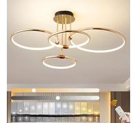 YYUTLUO LED Ceiling Light, Ø75cm Gold Metal Circle Chandelier, 85W Stepless Dimmable 3000-6000K, Modern Round Electroplate Pendant, Bedroom Living Children Office Study Kitchen Hallway(4 Ring)