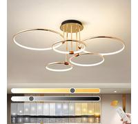 YYUTLUO LED Ceiling Light, Ø93cm Gold Metal Circle Chandelier, 108W Stepless Dimmable 3000-6000K, Modern Round Electroplate Pendant, Bedroom Living Children Office Study Kitchen Hallway(5 Ring)