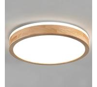 YYUTLUO LED Ceiling Light Wood, Top 360° Glow Round Natural Wooden Lamp | 6000K Cool White, 18W 1600lm | Living Room, Kitchen, Dining Room, Hallway, Home, Office, Children's Room, Study (Ø30cm)