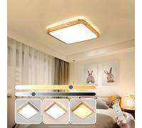 YYUTLUO LED Ceiling Light Wood, Top 360° Glow Square Natural Wooden Lamp | Dimmable with Remote Control 2700K-6500K, 30W | Living Room, Dining Room, Hallway, Home, Office, Children's Room(Ø40cm)