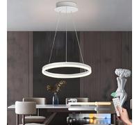 YYUTLUO Modern DIY Circle LED Chandelier, 1 White Ring, ∅40cm=23W，H150cm Hight Adjustable, Metal+Acrylic, Dimmable Remote Control Round Ceiling Hanging Lamp Living Room Bedroom Dining Study Office Bar