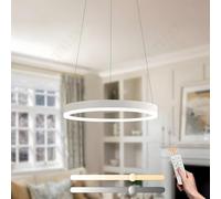 YYUTLUO Modern DIY Circle LED Chandelier | 1 White Rings:40cm=23W | Metal + Acrylic LED Pendant Lighting, 2.4G Dimmable Remote Control | Round Ceiling Hanging Lamp, Living Room Bedroom