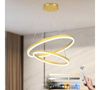 YYUTLUO Modern DIY Circle LED Chandelier, 2 Gold Rings, ∅40+60cm=40W，H200cm Hight Adjustable, Metal+Acrylic, Dimmable Remote Control Round Ceiling Hanging Lamp, Living Room Bedroom Dining Study Office