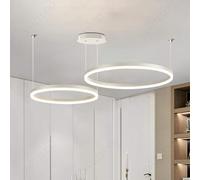 YYUTLUO Modern DIY Circle LED Chandelier | 2 White Rings:40+60cm=40W | Metal + Acrylic LED Pendant Lighting, 2.4G Dimmable Remote Control | Round Ceiling Hanging Lamp, Living Room Bedroom