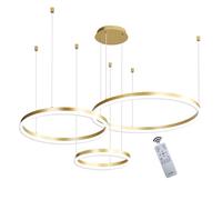 YYUTLUO Modern DIY Circle LED Chandelier | 3 Gold Rings:20+40+60cm=45W | Metal + Acrylic LED Pendant Lighting, 2.4G Dimmable Remote Control | Round Ceiling Hanging Lamp, Living Room Bedroom
