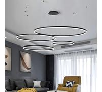 YYUTLUO Modern DIY Circle LED Chandelier | 4 Black Rings:40+60+80+100cm=120W | Metal + Acrylic LED Pendant Lighting, 2.4G Dimmable Remote Control | Round Ceiling Hanging Lamp, Living Room Bedroom