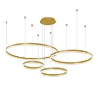 YYUTLUO Modern DIY Circle LED Chandelier | 4 Gold Rings:20+40+60+80cm=100W | Metal + Acrylic LED Pendant Lighting, 2.4G Dimmable Remote Control | Round Ceiling Hanging Lamp, Living Room Bedroom