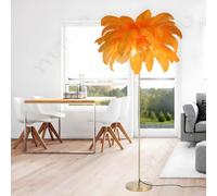 YYUTLUO Modern Feather Lamp, Natural Ostrich Feather Floor Lamp, 160cm Height, Gold Pole and Base Standing Light, 3 Color Temperatures G4 LED Bulbs, Living Room Children Bedroom Office (Orange)