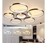 YYUTLUO Modern LED Ceiling Light, Ø110cm Black Multi Circle Lamp, 120W Stepless Dimmable 3000-6000K, Round Metal + Acrylic Chandelier, Bedroom Living Children Office Study Kitchen Hallway (7 Ring)