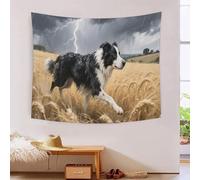 YYVKPMLXC 3D Border Collie Dog Print Tapestry Wall Hanging,Wheat Field Wall Blanket Tapestry Dorm Decor Polyester for Living Room Bedroom 70cmx100cm