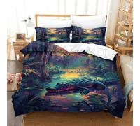 YYVKPMLXC 3D Crocodile Printed Duvet Cover Set,Colorful Jungle Wildlife Bedding Set Soft Microfiber Quilt Covers 3 Piece, Comforter Cover with Zipper Closure for Girls Boys Bedroom King(220x240cm)