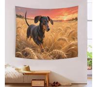 YYVKPMLXC 3D Dachshund Dog Print Wall Blanket Home Decoration Wall Art Tapestry,Wheat Field Sunset Tapestries Wall Hanging Polyester for Kids Boys Girls Bedroom Living Room 70cmx100cm