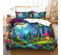 YYVKPMLXC 3D Iridescent Moonlit Fantasy Fairy Forest Duvet Cover Set 3pcs Double (200x200cm), Soft Microfiber Bedding, Zipper Closure, for Girls Boys Kids Bedroom Decor