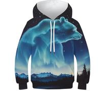YYVKPMLXC 3D Polar Bear Print Kids Pullover Hoodie Unisex Sweatshirt Long Sleeve with Pockets Aurora Fantasy Art 8-10Y