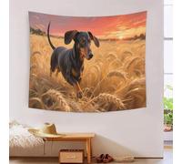 YYVKPMLXC 3D Print Dachshund Dog Tapestries,Wheat Field Sunset Tapestry Wall Hanging,Wall Blanket Polyester for Bedroom Living Room Home Decor 100cmx150cm