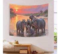 YYVKPMLXC 3D Print Hippos Tapestries,Sunset River Tapestry Wall Hanging,Wall Blanket Polyester for Bedroom Living Room Home Decor 70cmx100cm