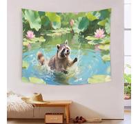 YYVKPMLXC 3D Print Raccoon Wall Blanket Tapestry,Lotus Pond Scenery Wall Hanging Tapestries Soft Polyester for Bedroom, Living Room 100cmx150cm