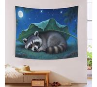 YYVKPMLXC 3D Raccoon Print Wall Blanket Tapestry,Moonlit Forest Wall Hanging Tapestries Dorm Decor Soft Polyester for Living Room Bedroom 150cmx200cm