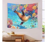 YYVKPMLXC 3D Sea Lion Print Wall Hanging Tapestries,Coral Reef Wall Blanket Tapestry Soft Polyester for Bedroom, Living Room 180cmx230cm