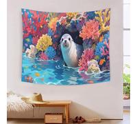 YYVKPMLXC 3D Sea Lion Printed Tapestry Wall Hanging Decoration Wall Blanket,Colorful Coral Reef Window Tapestries Polyester for Kids Boys Girls Bedroom Living Room 70cmx100cm