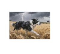 YYVKPMLXC Art Giclee Border Collie Dog Canvas Pictures Wheat Field Wall Art Prints Painting Ready To Hang for Living Room Decor 12x18inch(30x45cm)