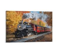 YYVKPMLXC Art Giclee Canvas Steam Train On Canvas Pictures Autumn Forest Print Artwork Modern Stretched Painting Pictures Ready To Hang for Bedroom Office Home Decoration 12x18inch(30x45cm)