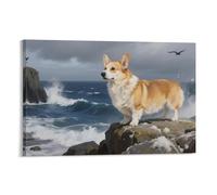 YYVKPMLXC Art Giclee Corgi Canvas Prints Coastal Landscape Wall Art Painting Ready To Hang for Home Office Decorations 20x30inch(50x75cm)