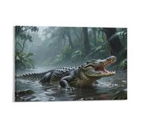 YYVKPMLXC Art Giclee Crocodile Canvas Print Rainforest Wetland Artwork Painting Pictures Ready To Hang for Bedroom Office Home Decoration 16x24inch(40x60cm)