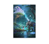 YYVKPMLXC Art Giclee Elephant Canvas Artwork Magical Forest Pictures on Wall Art Decor by Paintings Ready To Hang for Home Decor 08x12inch(20x30cm)