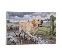 YYVKPMLXC Art Giclee Labrador Retriever Dog Canvas Print Rainy Farm Scene Artwork Modern Stretched Decor by Paintings Ready To Hang for Bedroom Office Home Decoration 12x18inch(30x45cm)