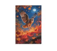 YYVKPMLXC Art Giclee Owl Canvas Print Autumn Forest Artwork Painting Pictures Ready To Hang for Home Decor 20x30inch(50x75cm)