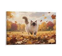 YYVKPMLXC Art Giclee Ragdoll Cat Canvas Wall Art Autumn Fallen Leaves Print Artwork Decor by Paintings Ready To Hang for Home Office Decorations 08x12inch(20x30cm)