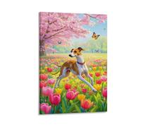 YYVKPMLXC Art Giclee Whippet Canvas Artwork Tulip Butterfly Painting Pictures Ready To Hang for Home Decor Decoration Gift 08x12inch(20x30cm)