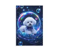 YYVKPMLXC Bichon Frise Canvas Wall Art Bubble Giclee Paintings Ready to Hang Prints for Home Decoration Gifts 12x18inch(30x45cm)