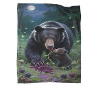 YYVKPMLXC Black Bear Blanket 3D Pattern Moonlit Forest Flannel Throw Blanket Lightweight Cosy for Adults Travel 70x80inch(180x200cm)