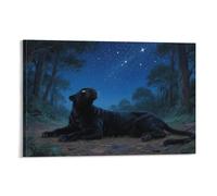 YYVKPMLXC Black Panther Art Giclee Starry Night Forest Canvas Artwork Pictures Decor by Paintings Ready To Hang for Home Office Decorations 12x18inch(30x45cm)