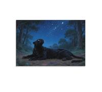 YYVKPMLXC Black Panther Wall Art Starry Night Forest Canvas Prints Artwork Painting Pictures Ready To Hang for Home Decor 12x18inch(30x45cm)
