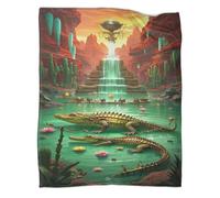 YYVKPMLXC Blanket Crocodile 3D Printed Flannel Throws Blankets Waterfall Water Scene Lightweight Cosy for Sofa, Couch, Bed 70x80inch(180x200cm)